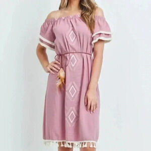 Boho Babe Pink Embroidered Dress